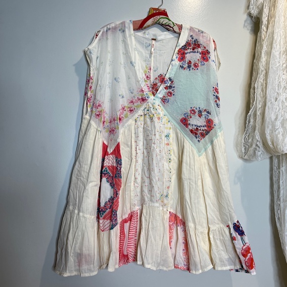 Free People Mended with Scarves Pieced Mixed Printed Colorful Mini Dress - Picture 4 of 9